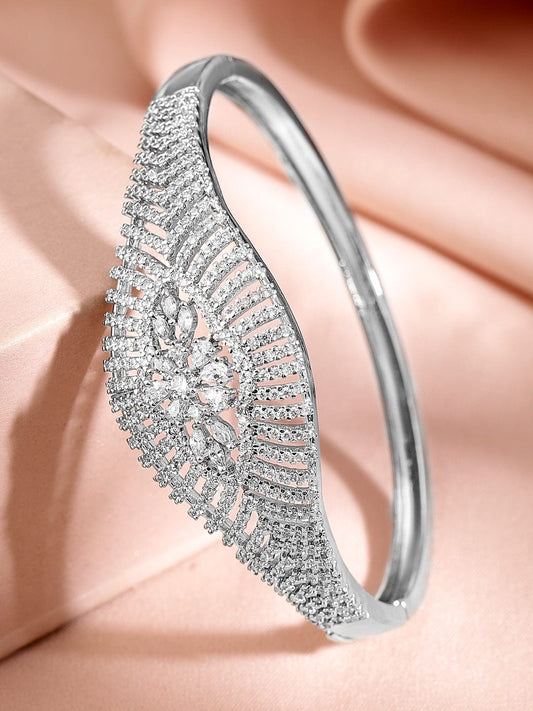 Rubans Women Brass Cubic Zirconia Handcrafted Gold-Plated Cuff Bracelet Gold