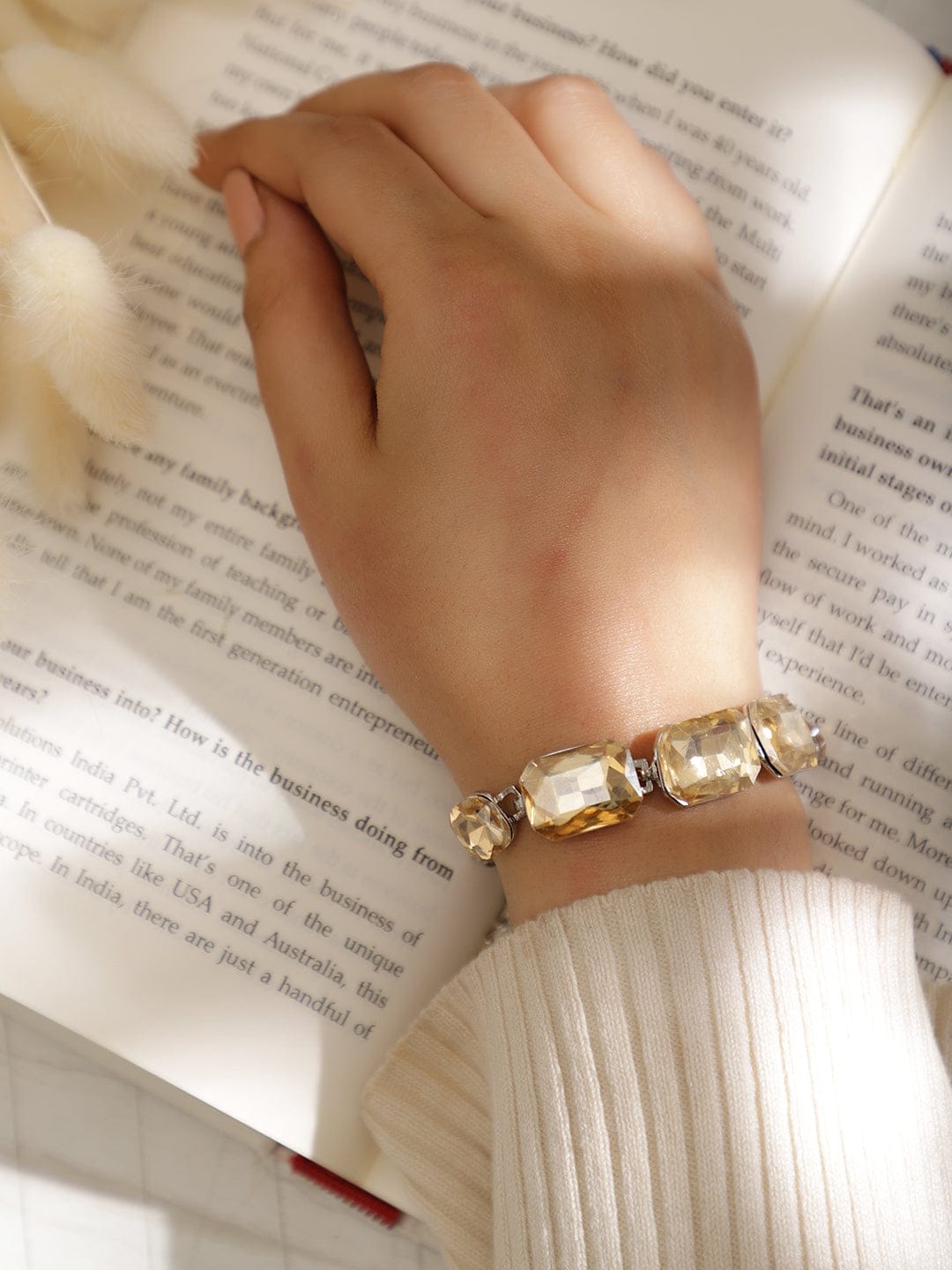Stone Studded Link Bracelet Silver