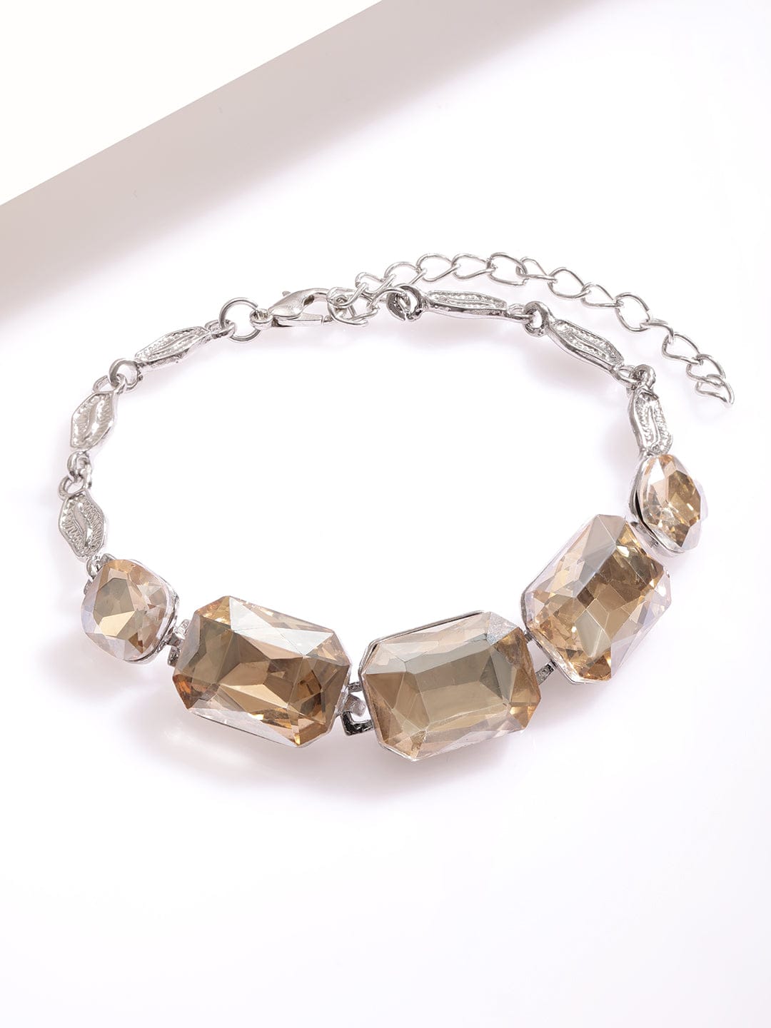 Stone Studded Link Bracelet Silver