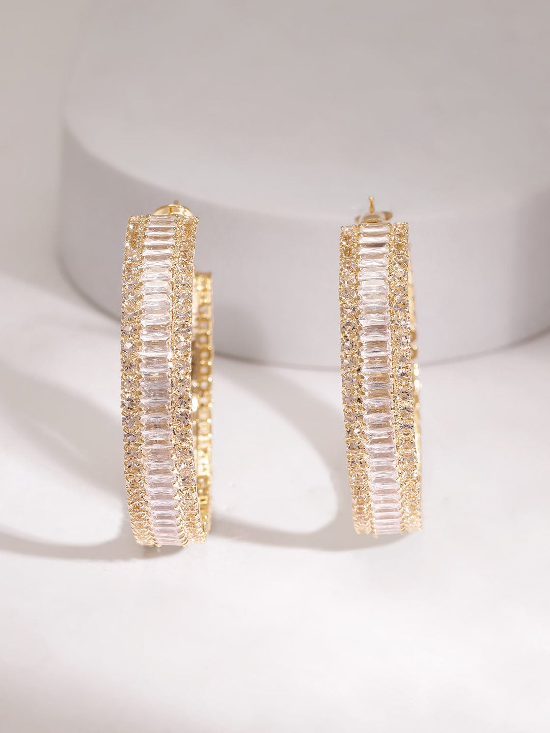 【Rubans】 Gold Plated Crystal & Zirconia Stone Studded Hoop Earrings｜ゴールドメッキ クリスタル＆ジルコニア フープイヤリング