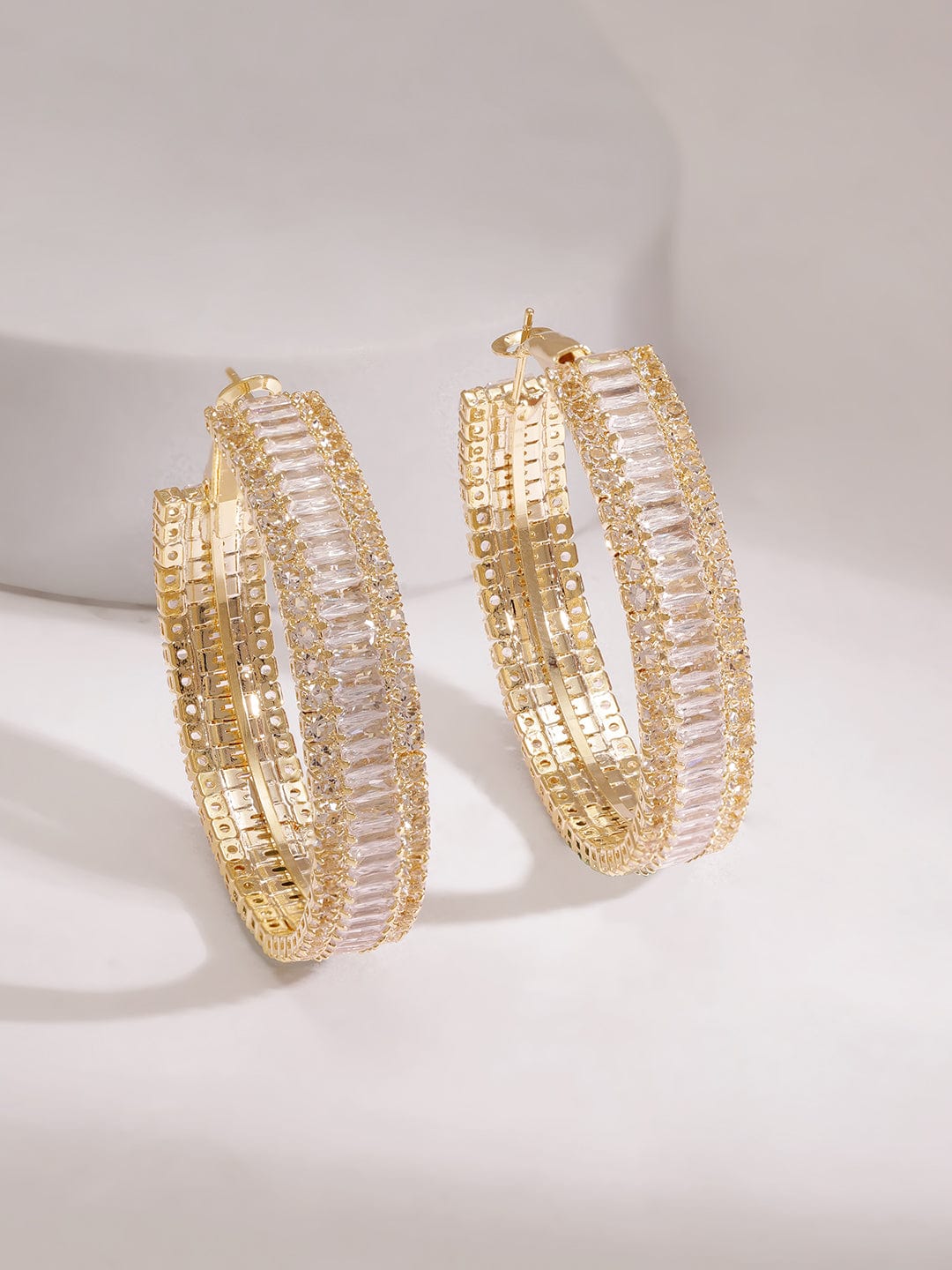 【Rubans】 Gold Plated Crystal & Zirconia Stone Studded Hoop Earrings｜ゴールドメッキ クリスタル＆ジルコニア フープイヤリング