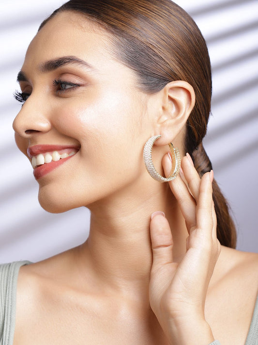 【Rubans】 Gold Plated Crystal & Zirconia Stone Studded Hoop Earrings｜ゴールドメッキ クリスタル＆ジルコニア フープイヤリング