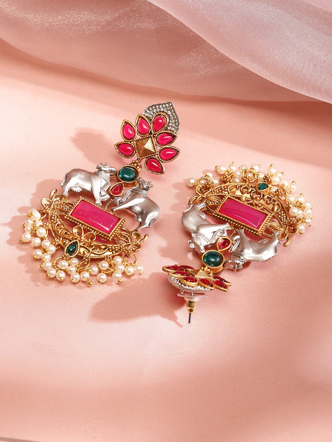 Cow Inspired Two Tone Danglers Multicolor