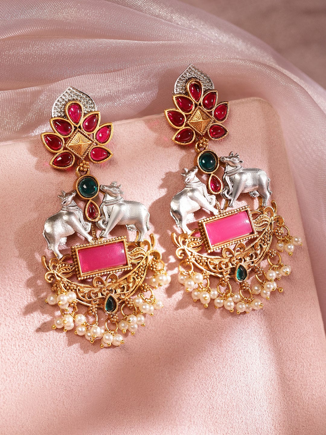 Cow Inspired Two Tone Danglers Multicolor
