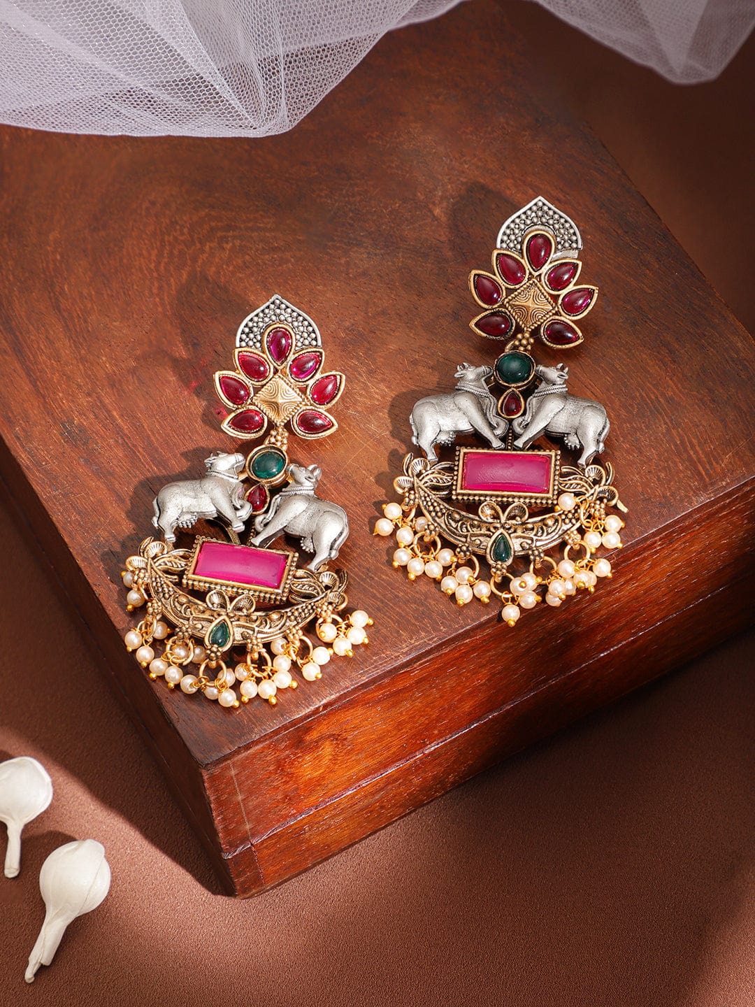 Cow Inspired Two Tone Danglers Multicolor