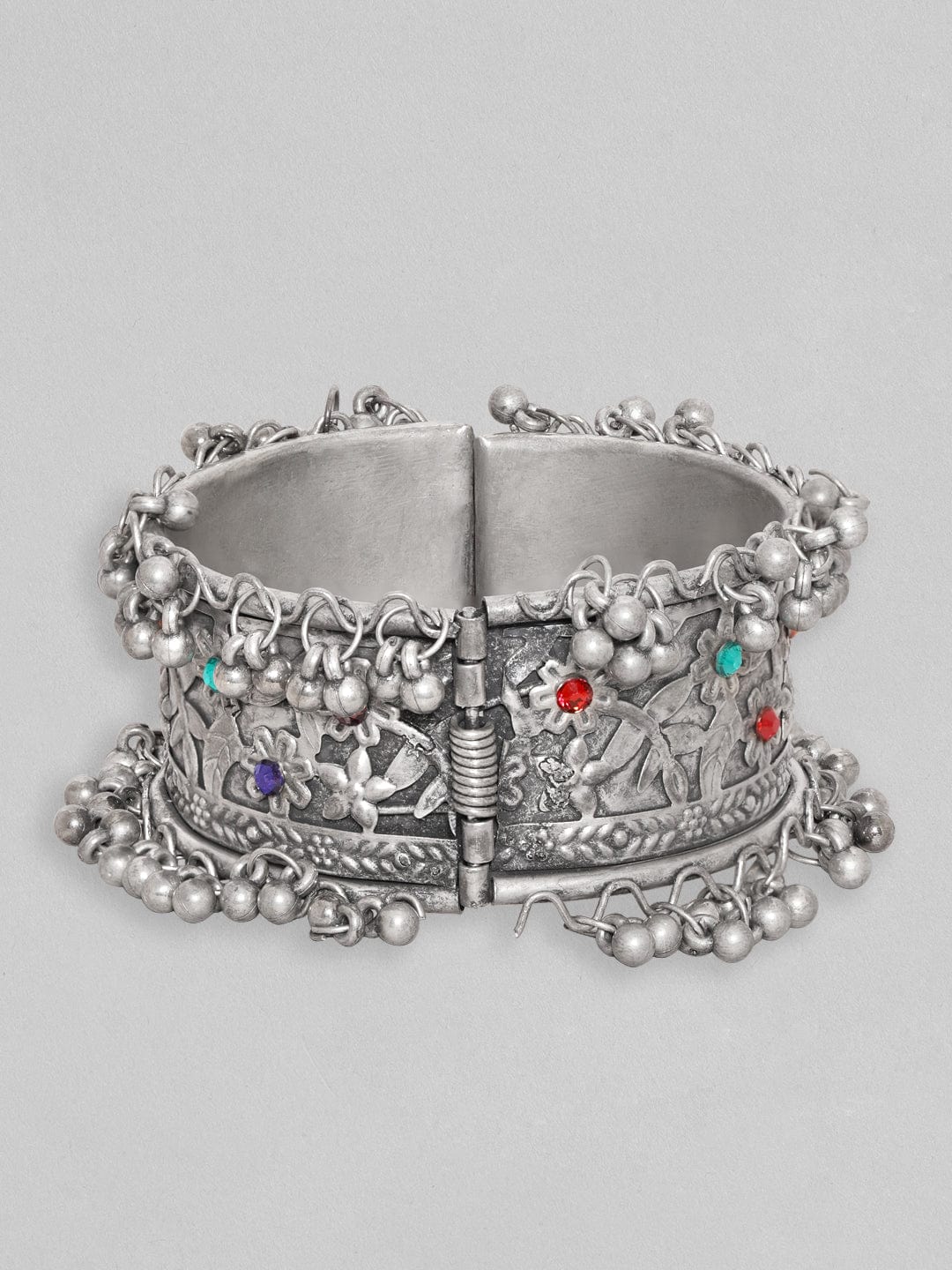 Rubans Women Silver-Plated Oxidised Kada Bracelet Silver