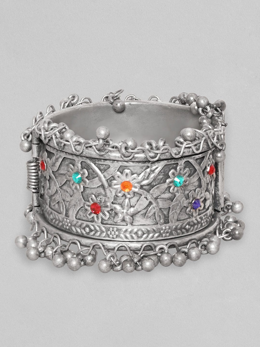 Rubans Women Silver-Plated Oxidised Kada Bracelet Silver