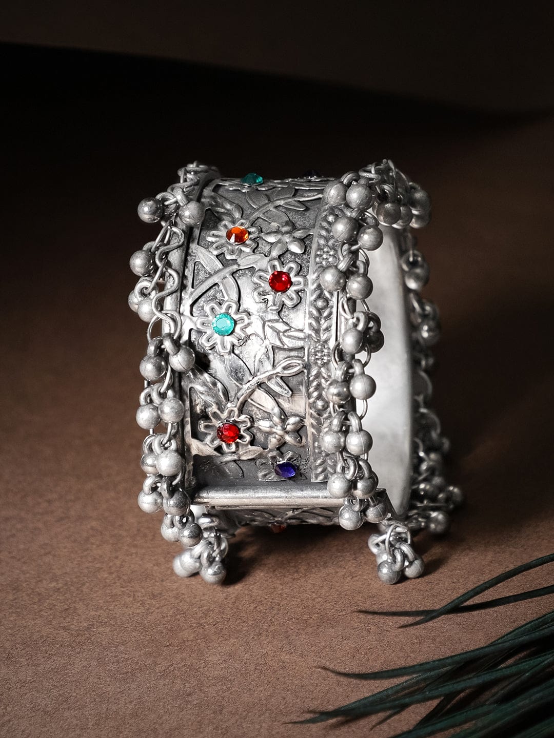 Rubans Women Silver-Plated Oxidised Kada Bracelet Silver