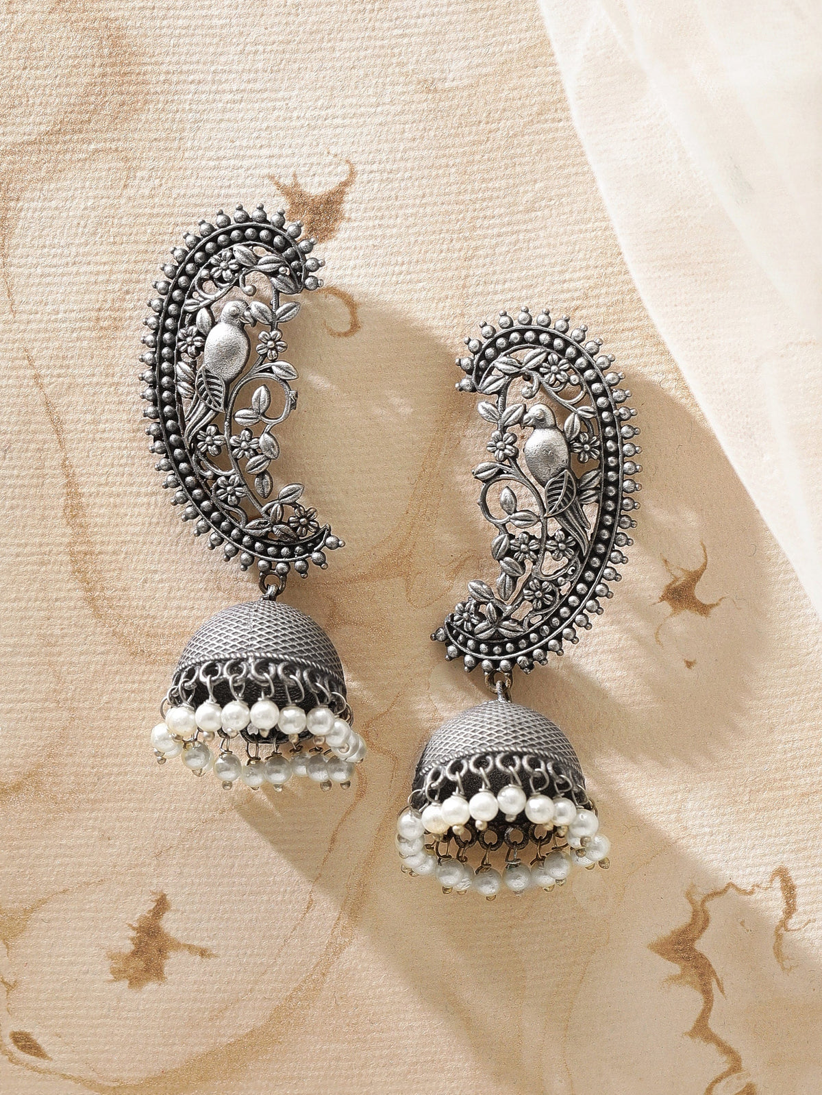 Rubans Women Silver-Toned Dome Shaped Jhumkas Earrings Silver