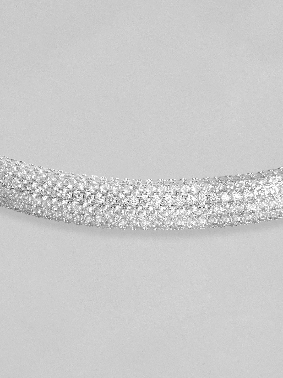 Rubans Women Silver-Toned & White Brass Cubic Zirconia Rhodium-Plated Bracelet Silver