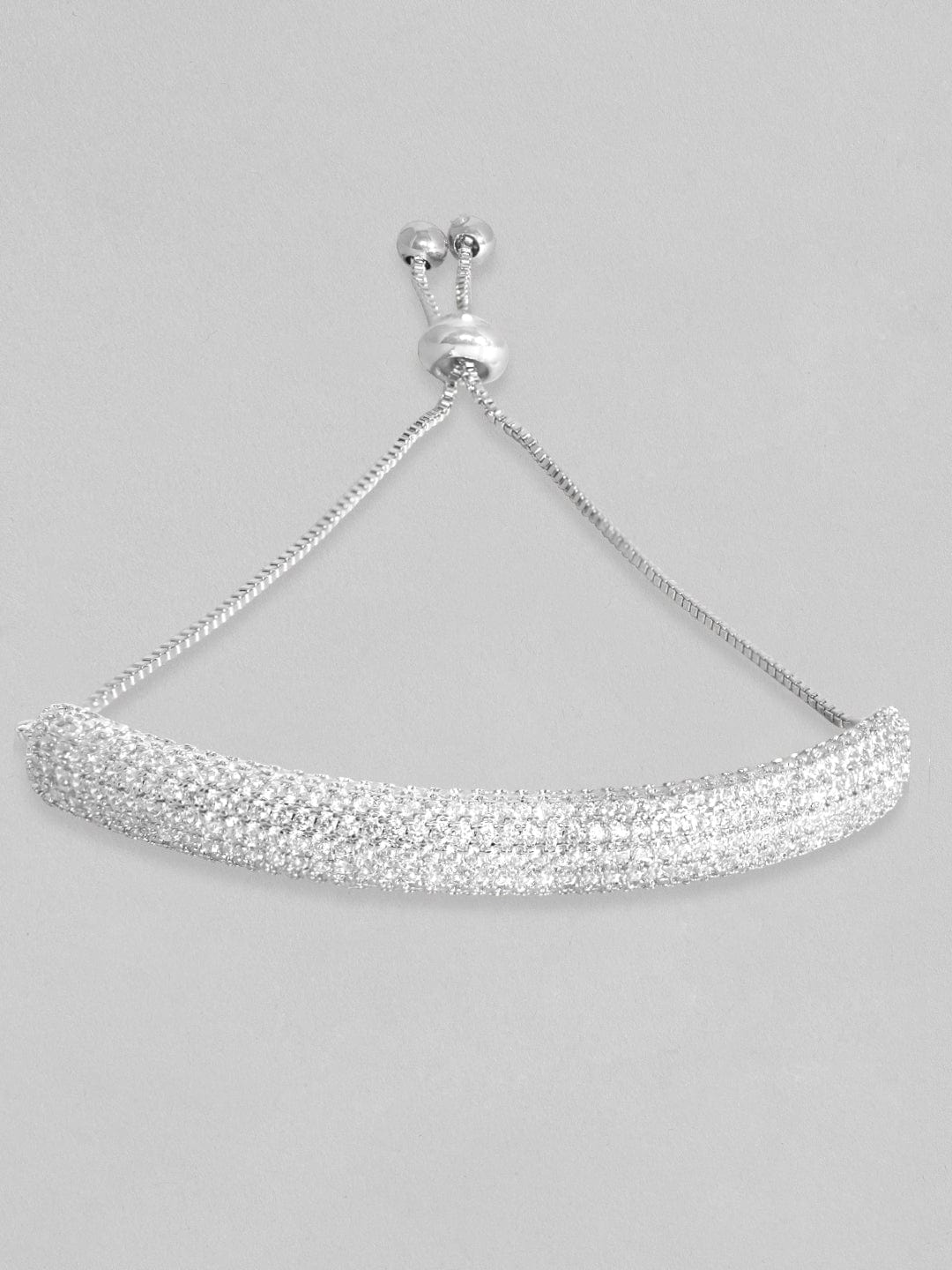 Rubans Women Silver-Toned & White Brass Cubic Zirconia Rhodium-Plated Bracelet Silver