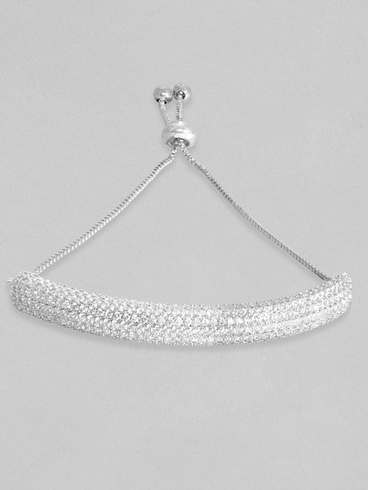 Rubans Women Silver-Toned & White Brass Cubic Zirconia Rhodium-Plated Bracelet Silver