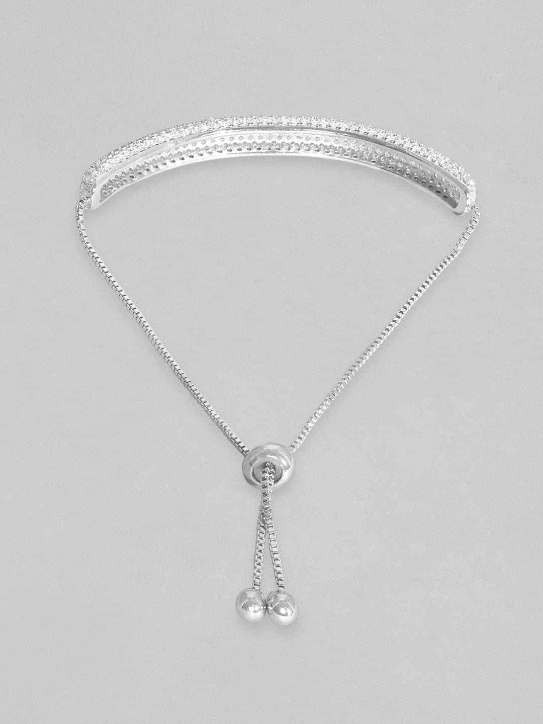 Rubans Women Silver-Toned & White Brass Cubic Zirconia Rhodium-Plated Bracelet Silver
