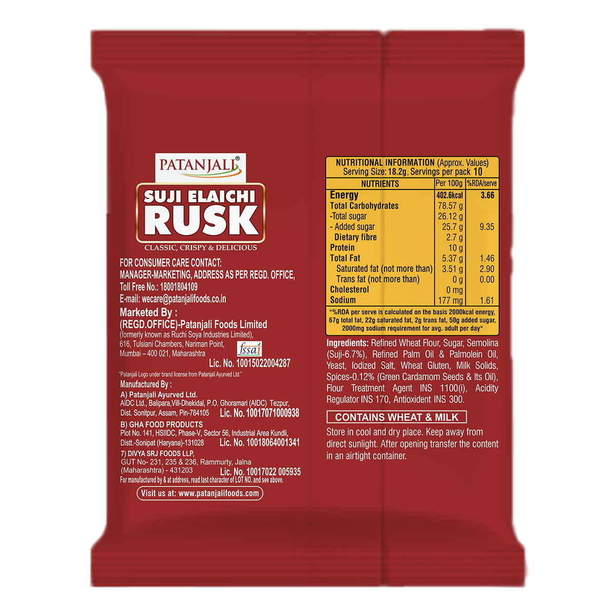 Patanjali Suji Elaichi Rusk 182g