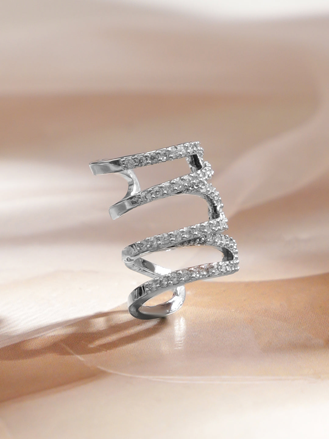 【Rubans】 Voguish Rhodium Plated Stainless Steel Spiral CZ Ear Cuff｜ヴォーギッシュ ロジウムメッキ ステンレス スパイラル イヤカフ