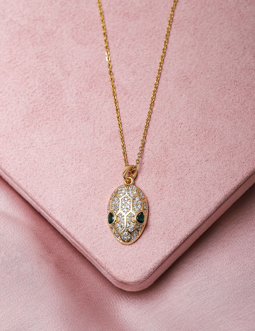 Dazzling White & Green American Diamond Zirconia Studded Pendant Necklace Gold