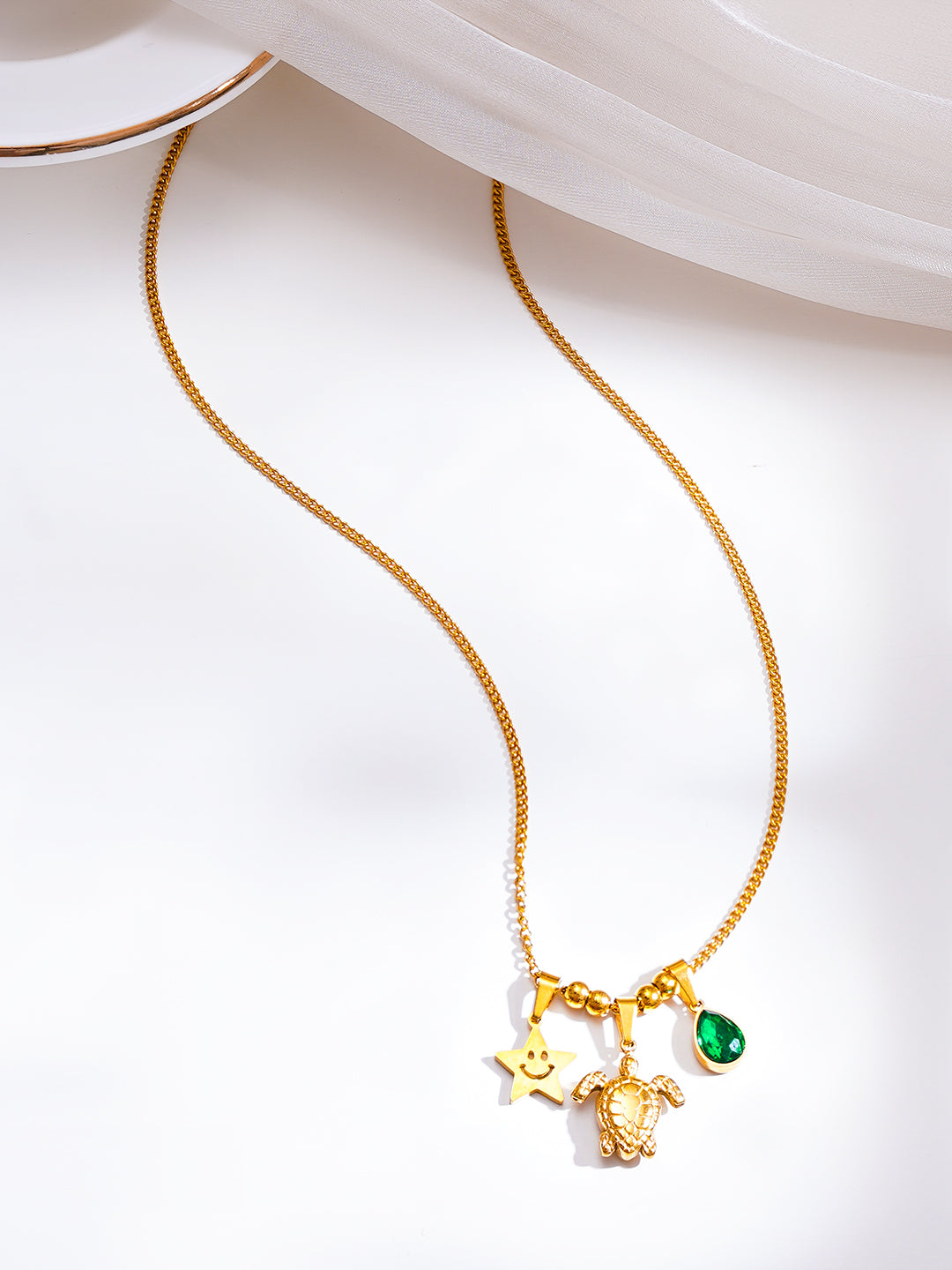 Demi Fine 18K Gold Plated Stainless Steel Multi Charm Pendant Necklace フリーサイズ