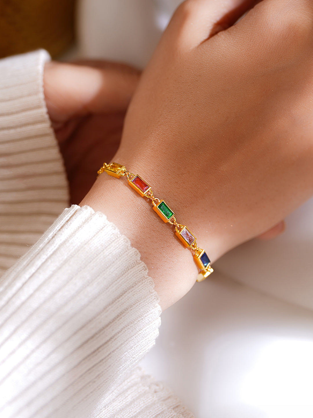 Demi Fine 18K Gold Plated Stainless Steel Multicolor Crystal Bracelet フリーサイズ