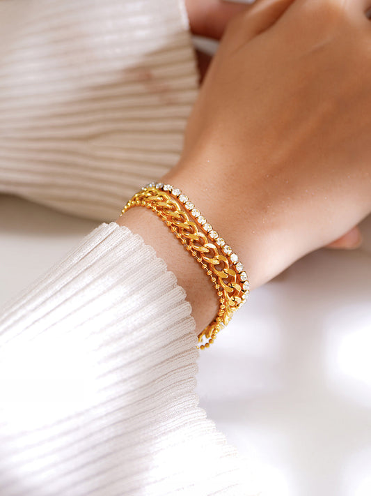 Demi Fine 18K Gold Plated Stainless Steel Chunky Crystal Bracelet フリーサイズ
