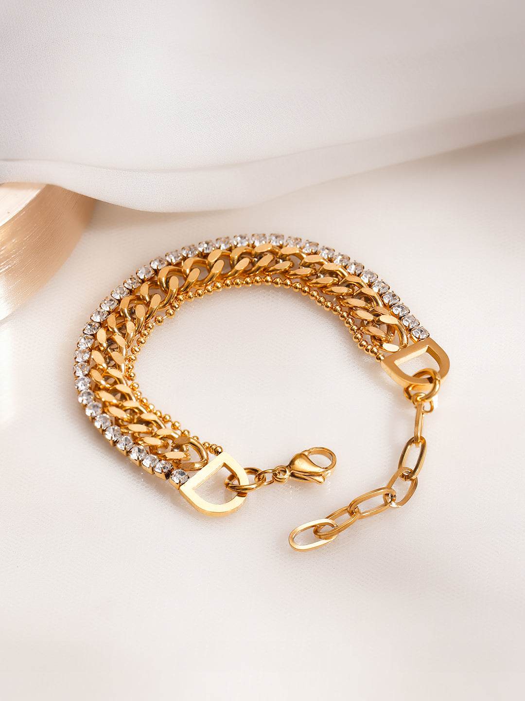 Demi Fine 18K Gold Plated Stainless Steel Chunky Crystal Bracelet フリーサイズ