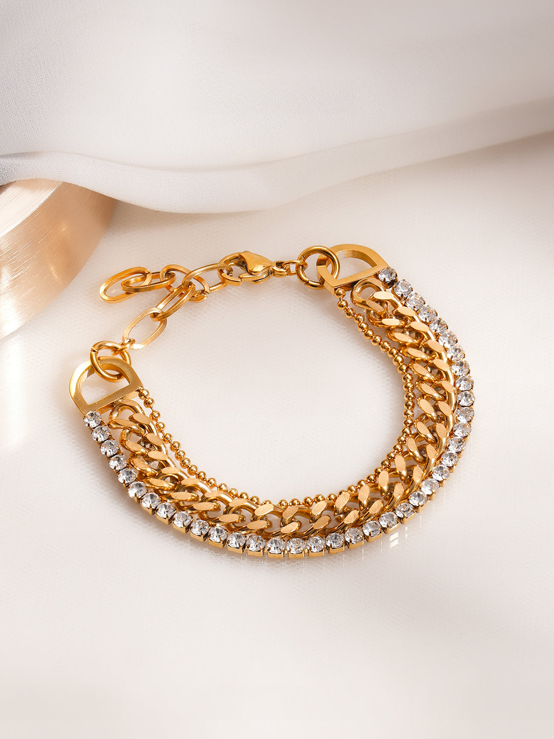 Demi Fine 18K Gold Plated Stainless Steel Chunky Crystal Bracelet フリーサイズ