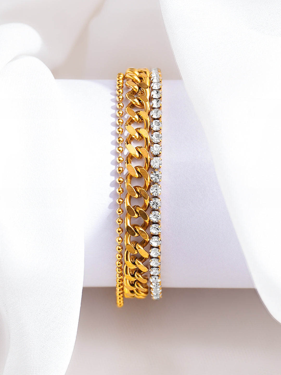 Demi Fine 18K Gold Plated Stainless Steel Chunky Crystal Bracelet フリーサイズ