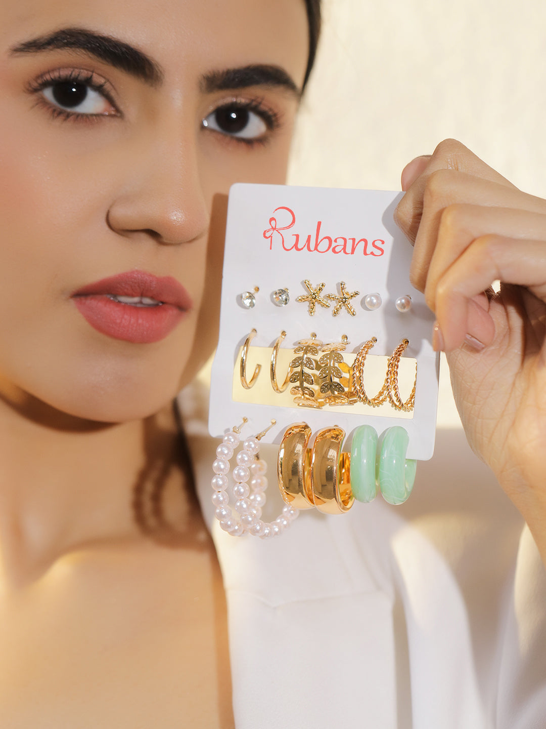 Pack of 9 Hoop & Stud Earrings フリーサイズ