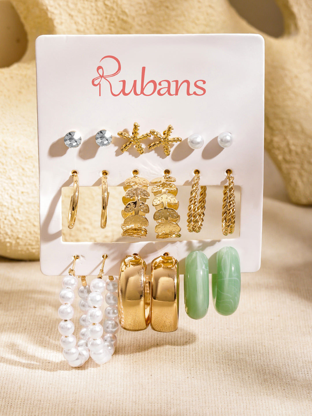 Pack of 9 Hoop & Stud Earrings フリーサイズ
