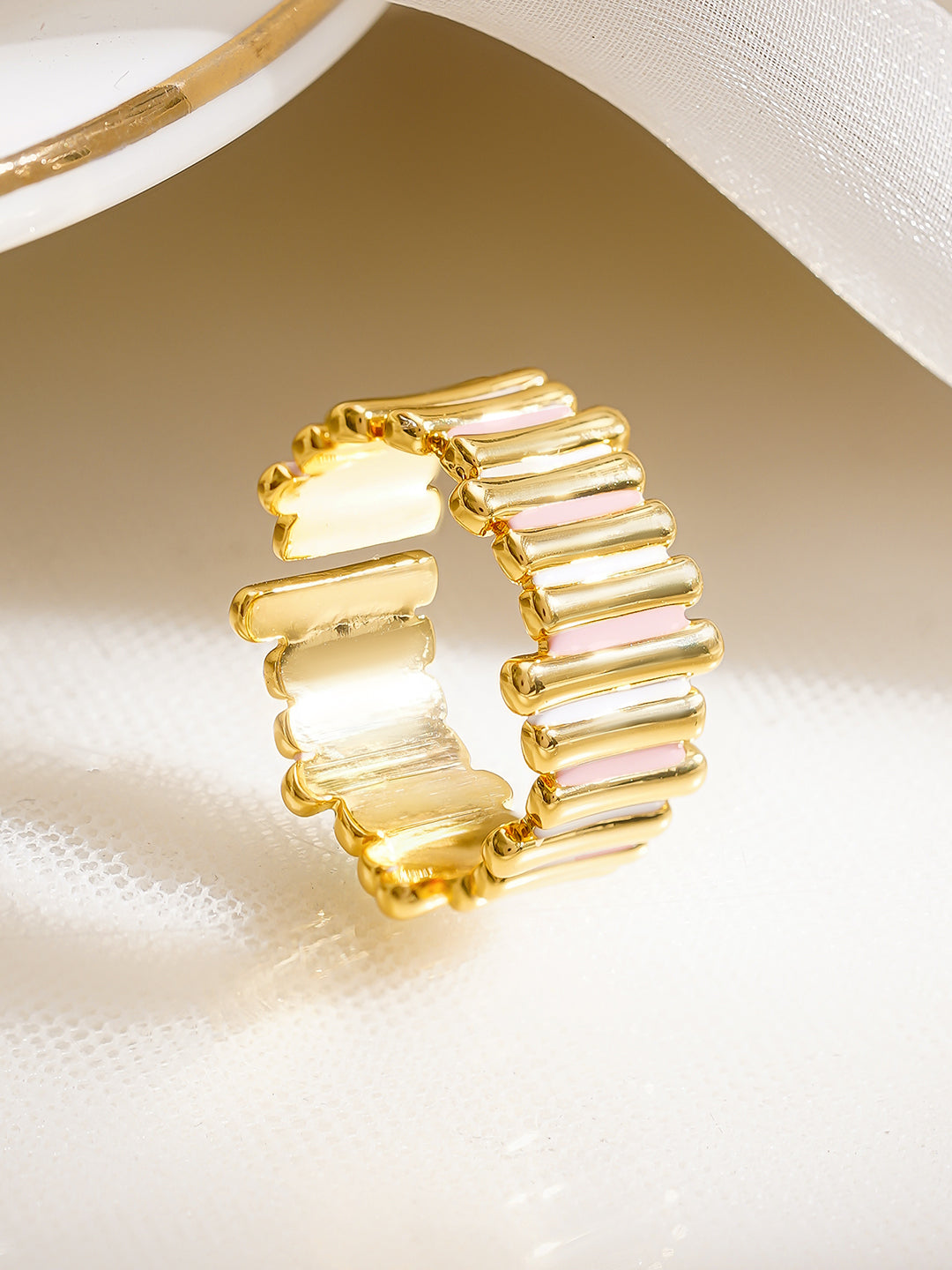 【Rubans】 925 Fine Silver Gold Plated Adjustable Ribbed Statement Ring｜925 ファインシルバー ゴールドプレーテッド アジャスタブル リブド ステートメントリング｜フリーサイズ