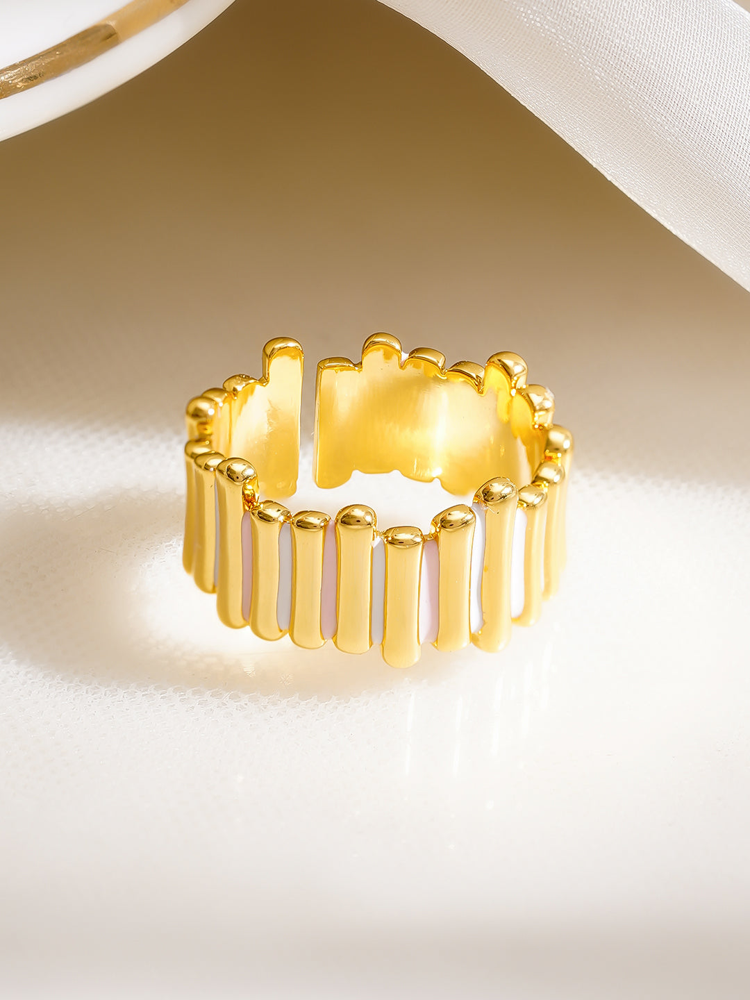 【Rubans】 925 Fine Silver Gold Plated Adjustable Ribbed Statement Ring｜925 ファインシルバー ゴールドプレーテッド アジャスタブル リブド ステートメントリング｜フリーサイズ