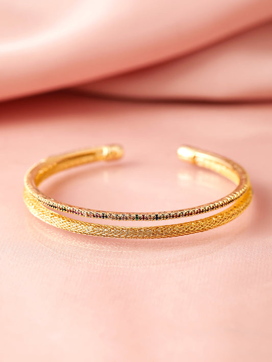 22K Gold Plated Baguette-Cut AD & Cubic Zirconia Studded Double Layered Bracelet Gold