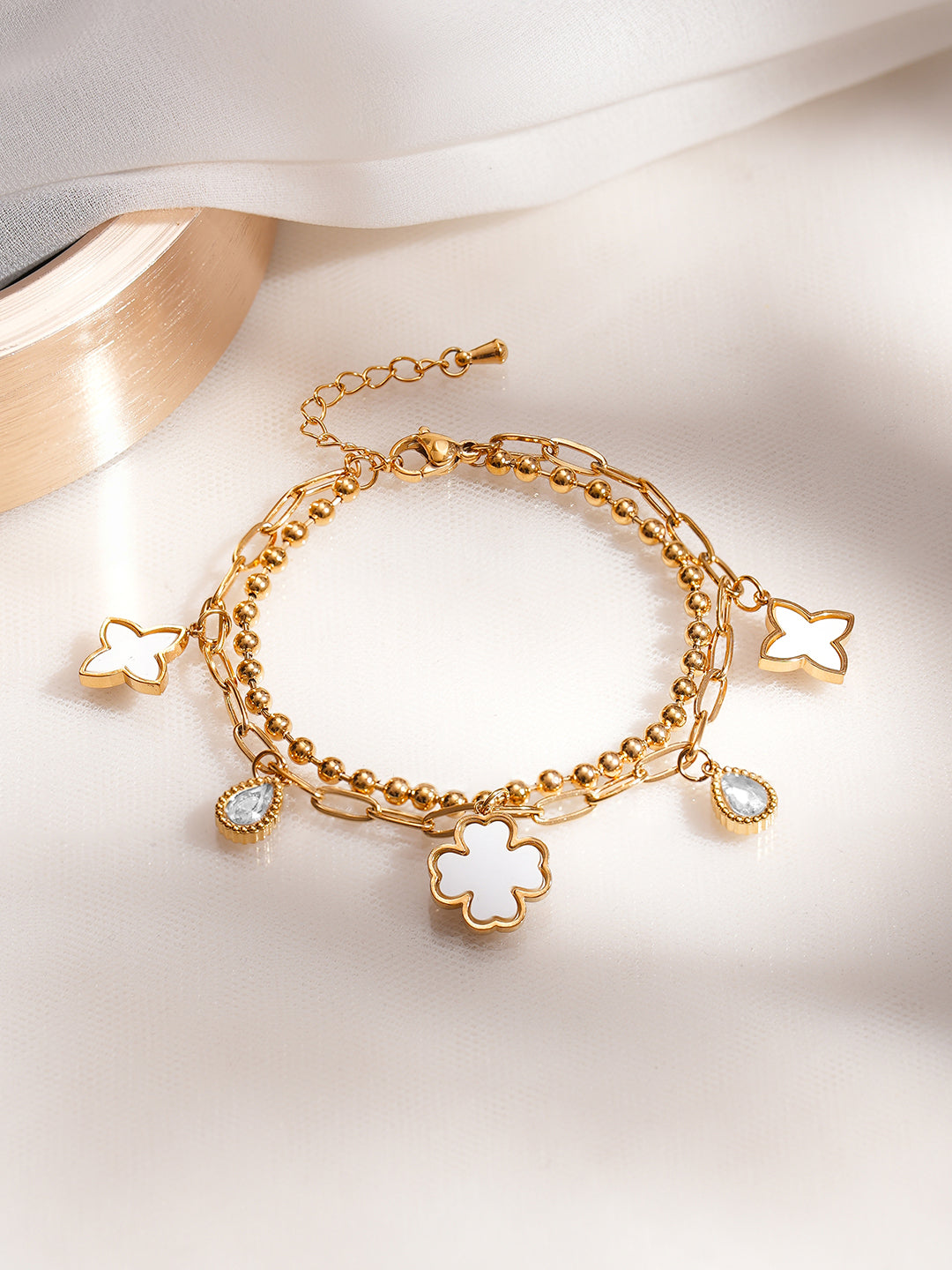 Demi Fine 18K Gold Plated Stainless Steel Clover Charm Bracelet フリーサイズ
