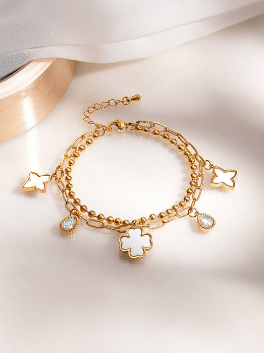 Demi Fine 18K Gold Plated Stainless Steel Clover Charm Bracelet フリーサイズ
