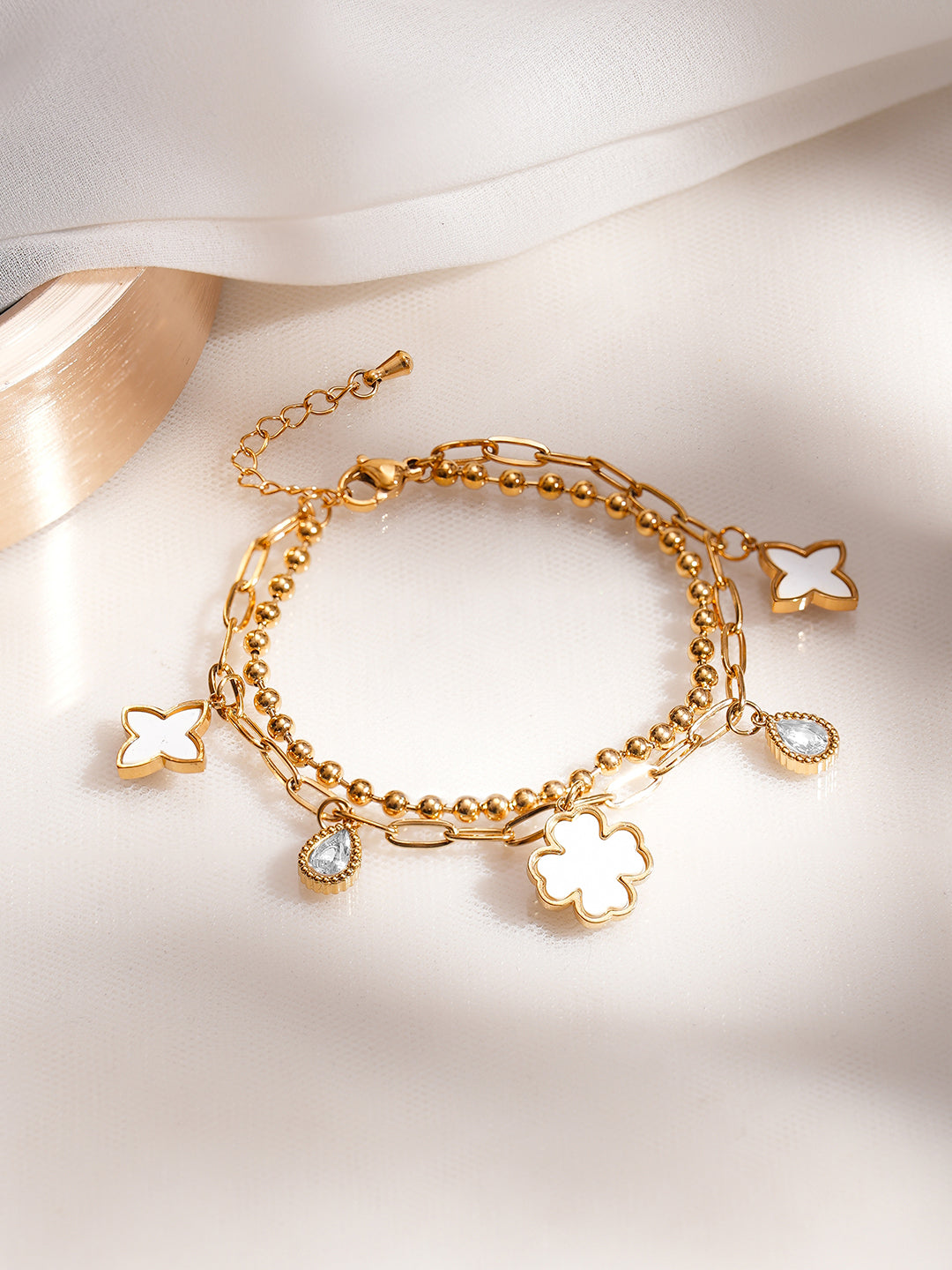 Demi Fine 18K Gold Plated Stainless Steel Clover Charm Bracelet フリーサイズ