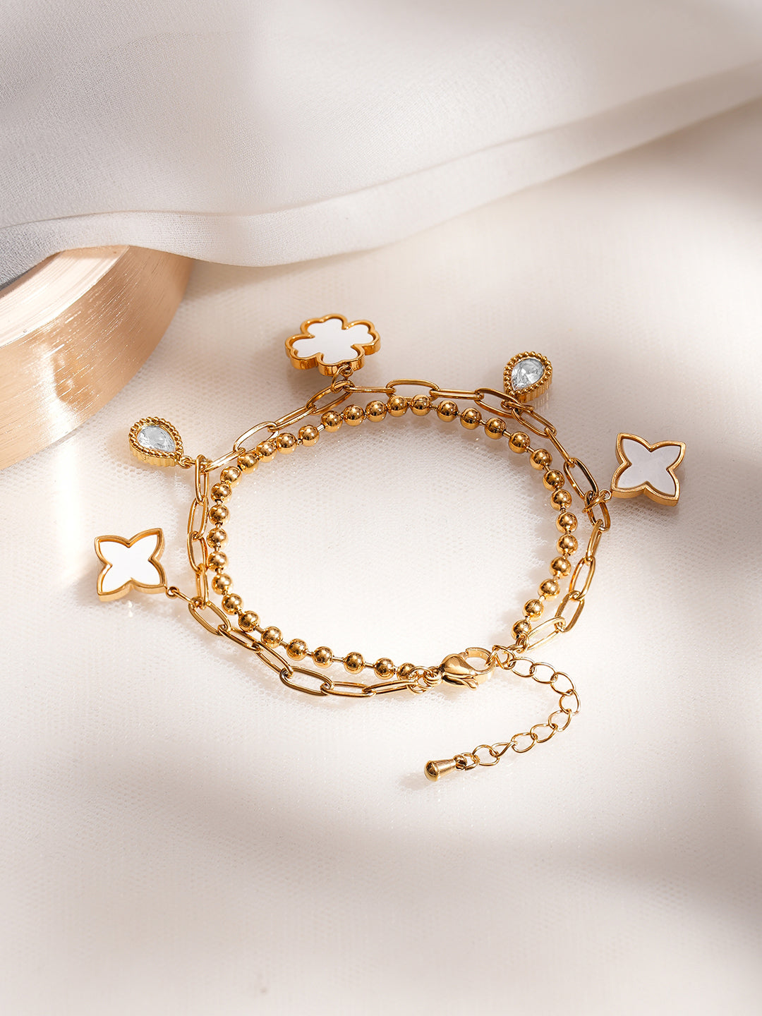 Demi Fine 18K Gold Plated Stainless Steel Clover Charm Bracelet フリーサイズ