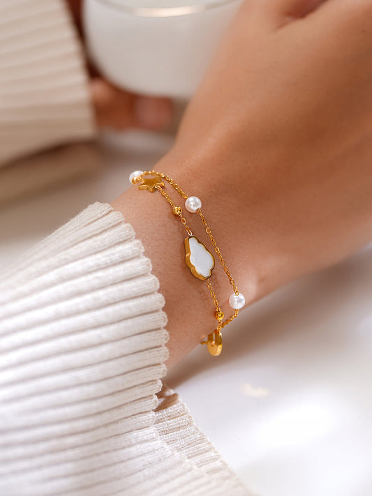 Demi Fine 18K Gold Plated Stainless Steel Moon Star Celestial Charm Bracelet フリーサイズ