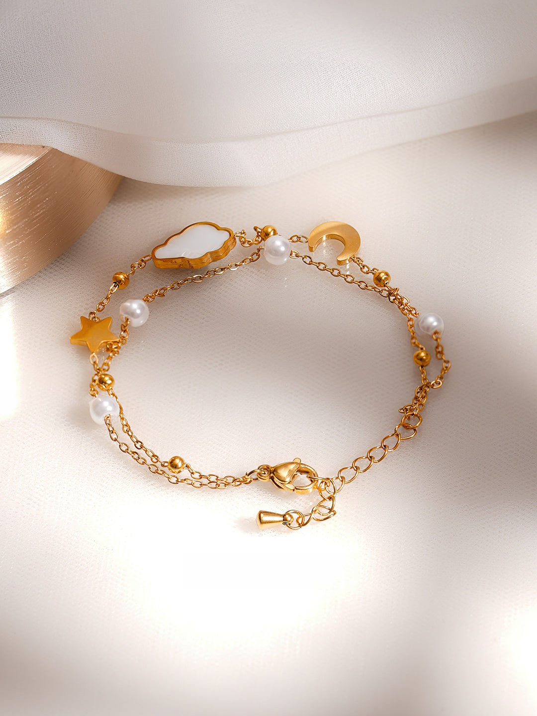 Demi Fine 18K Gold Plated Stainless Steel Moon Star Celestial Charm Bracelet フリーサイズ