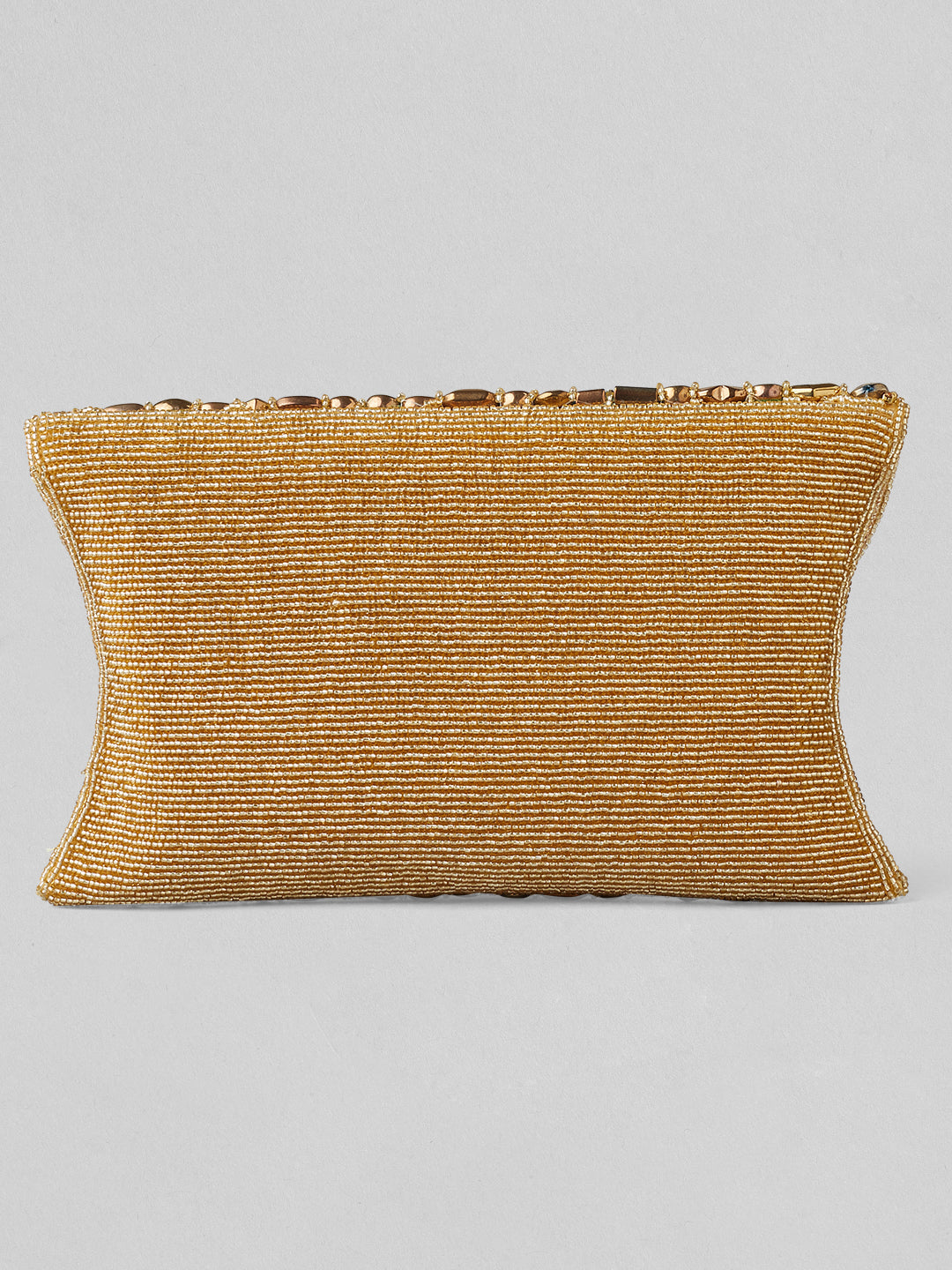 Rubans Multicolour Stone Studded Clutch Bag With Golden Embroided Design Gold