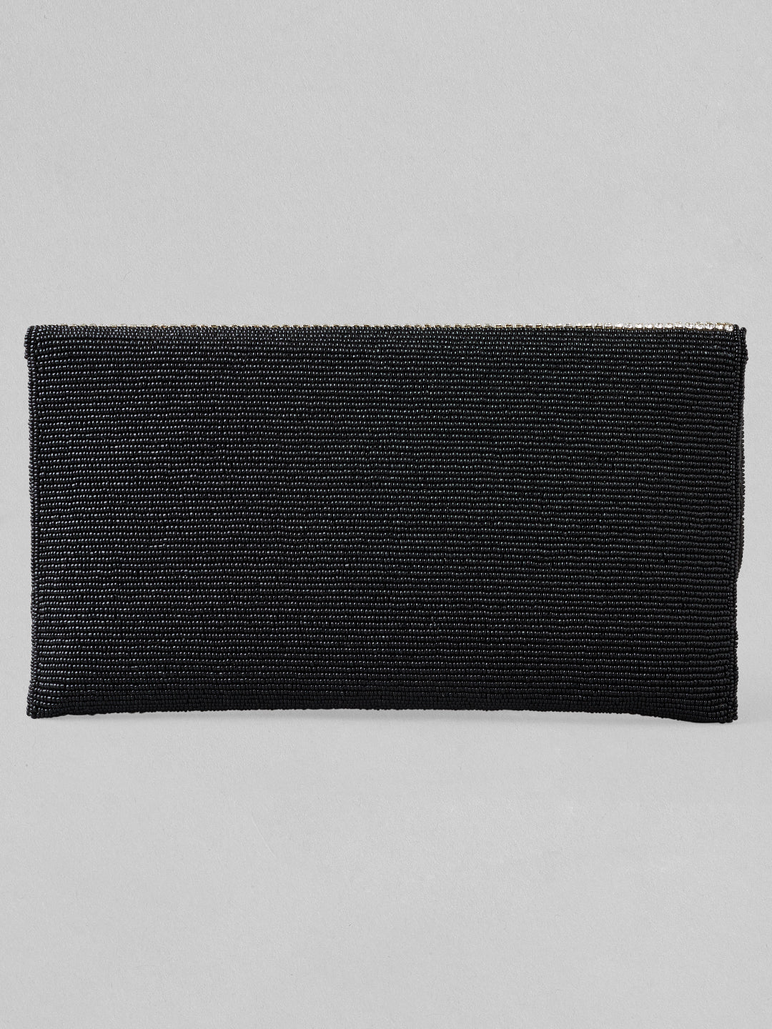 Rubans Silver Colour Clutch With Black Embroided Design. Silver