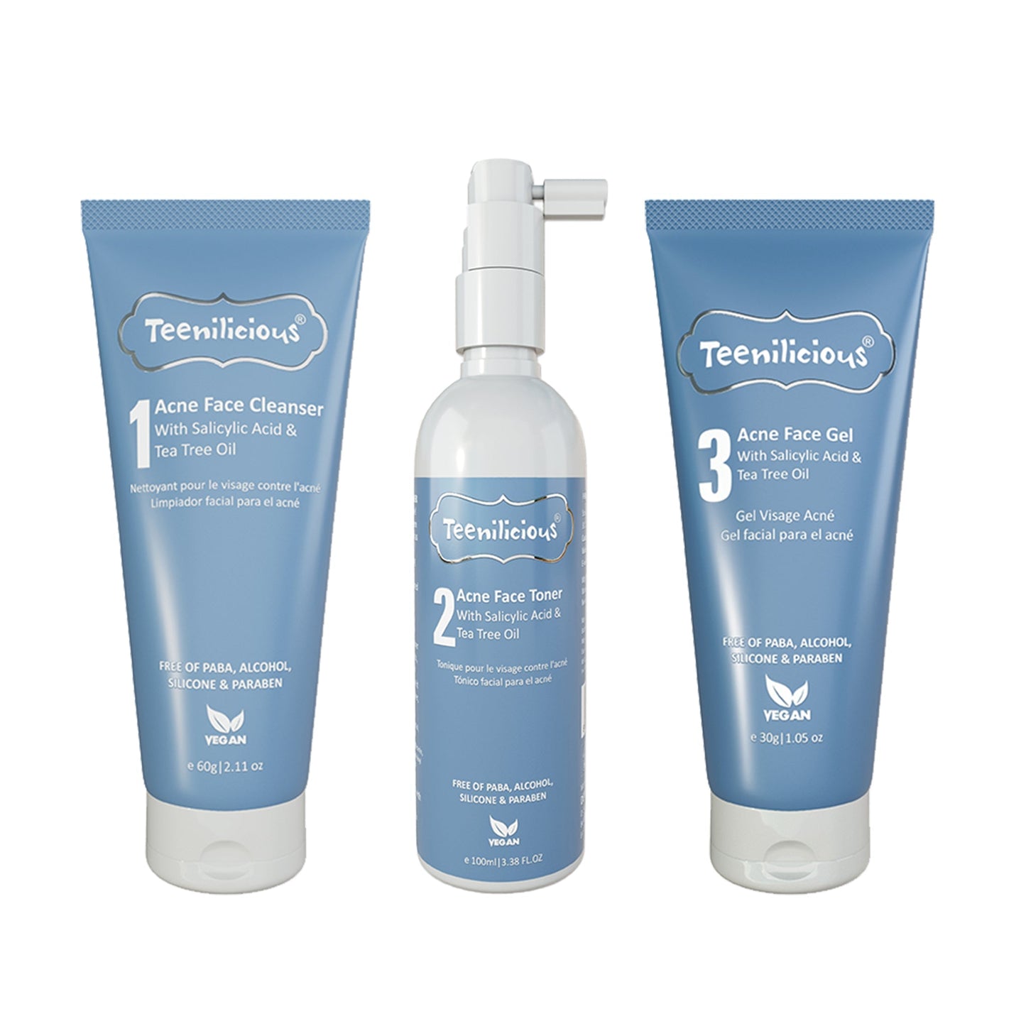 Teenilicious Salicylic Acid Acne Care Kit 190ml - Blackhead & Whitehead Treatment 190ml