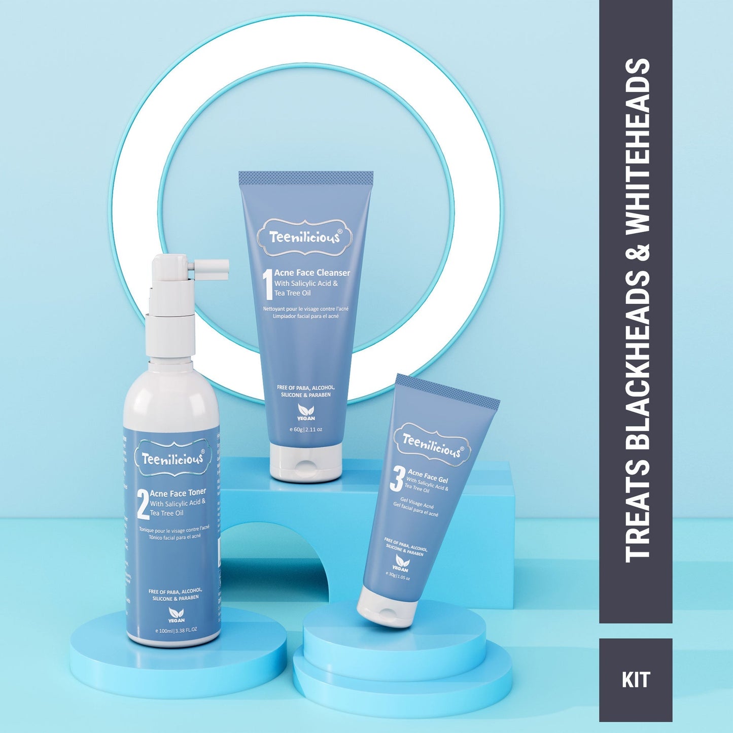 Teenilicious Salicylic Acid Acne Care Kit 190ml - Blackhead & Whitehead Treatment 190ml
