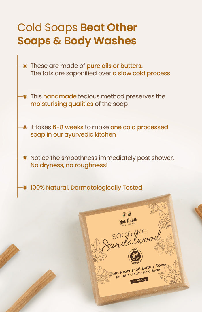 Cold Processed Soothing Sandalwood Soap 125g × 6