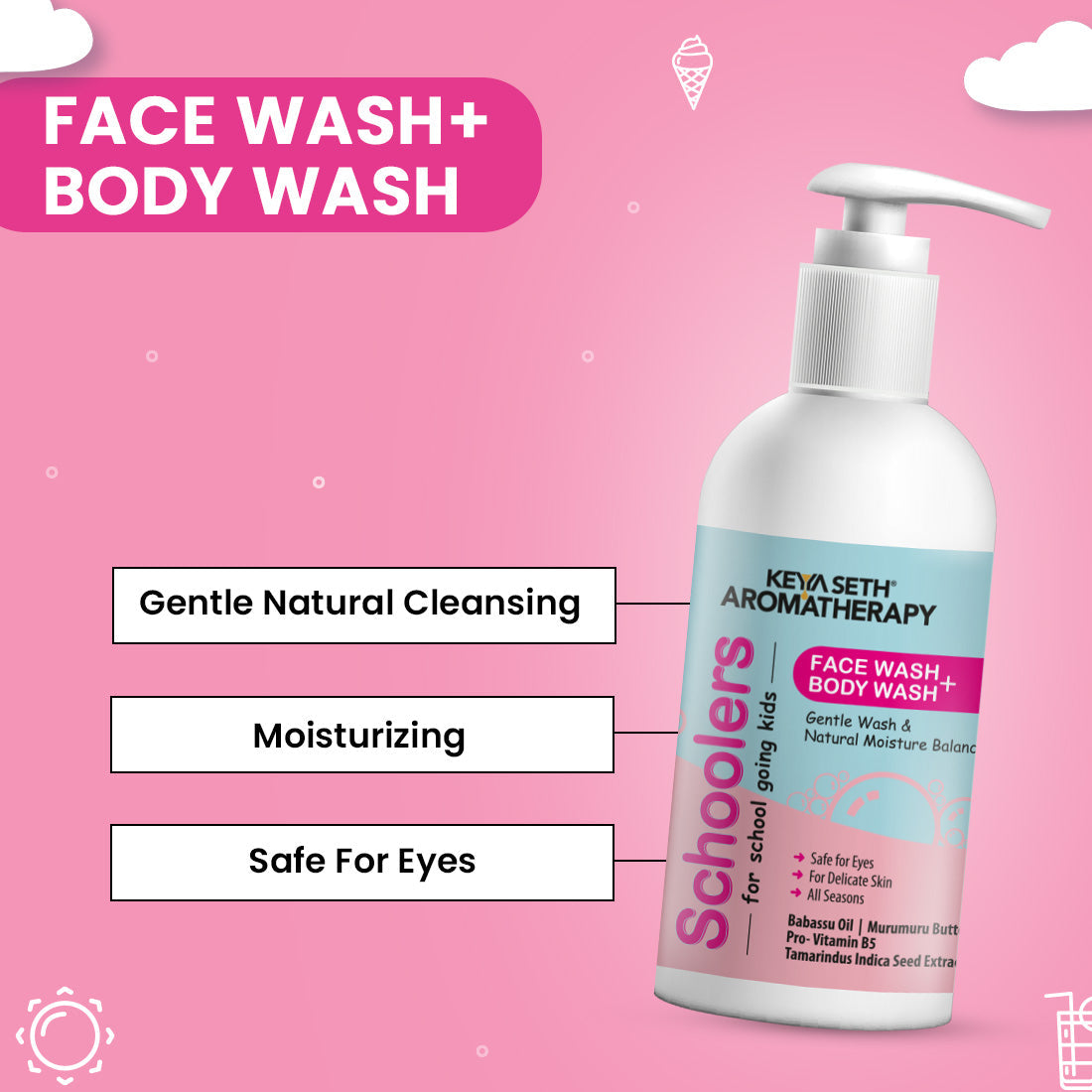 Schoolers Face & Body wash with No Harmful Chemical Deeply Nourishing Wash for Kids, Hypoallergenic, Paraben & Sulfates Free 275ml