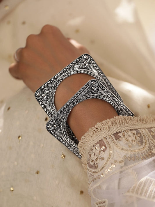 Pair of Oxidised Geometric Bangles 2.4 - Small