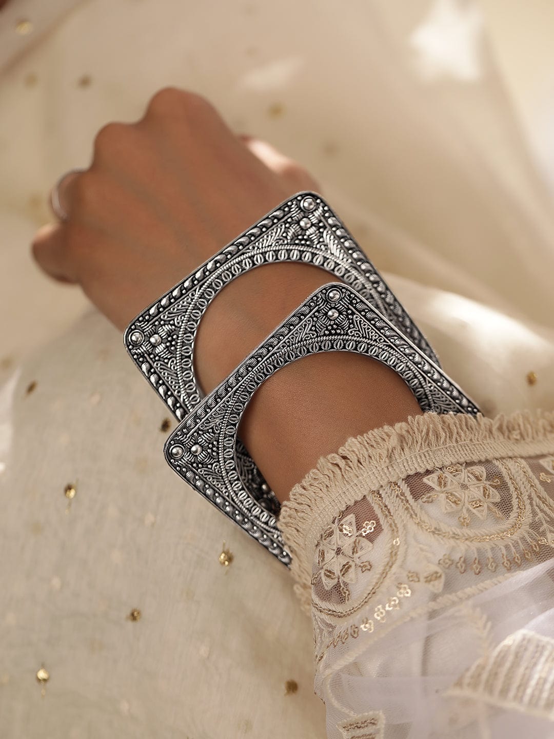 Pair of Oxidised Geometric Bangles 2.6 - Medium