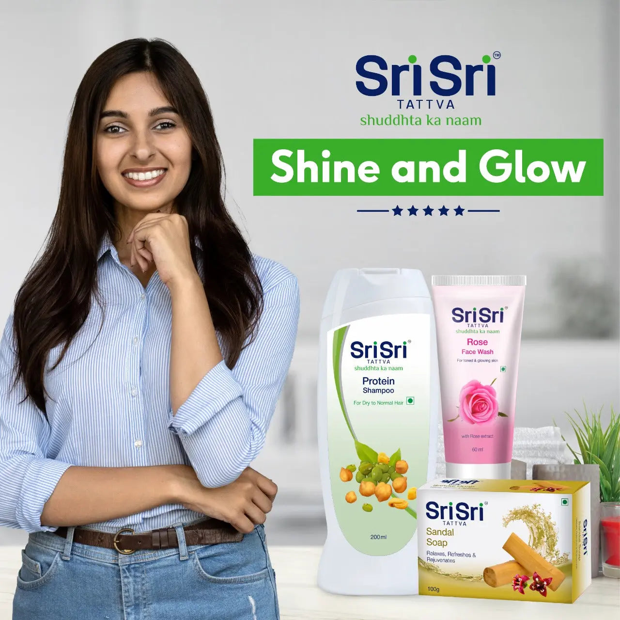 Shine and Glow ( Sandal Soap, Protein Shampoo , Rose Face Wash) 360g