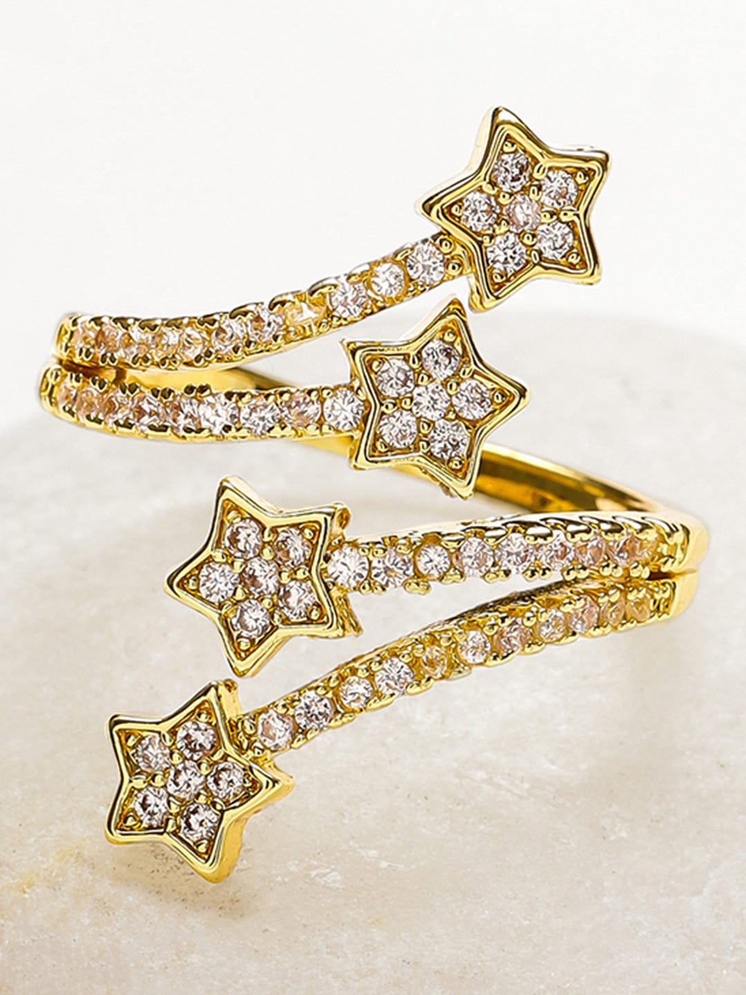 【Rubans】 Voguish Starry Night 18K Gold Plated Stainless Steel Shooting Star Ring｜ヴォーギッシュ スターリーナイト 18K ゴールドメッキ ステンレス 流れ星リング