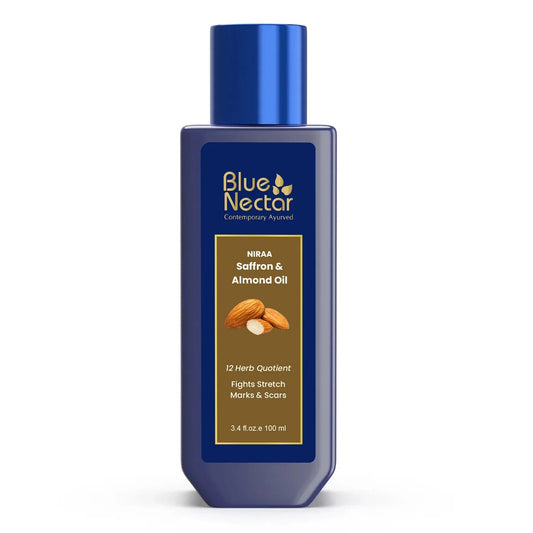 【Blue Nectar】 Saffron & Almond Body Stretch Mark Oil for Pregnancy (12 herbs)｜サフラン＆アーモンド ボディ ストレッチマークオイル 妊娠期用（12種のハーブ）｜200ml