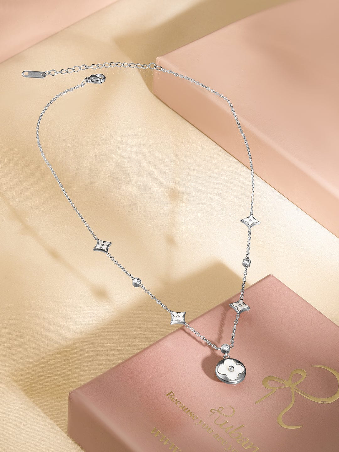 Subtle Floral Charms Chain Necklace Silver
