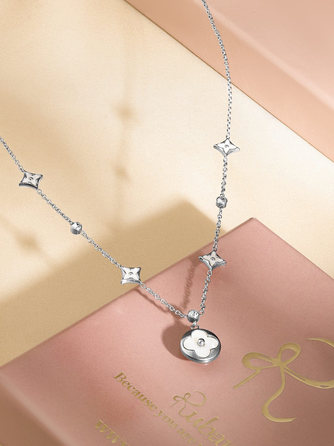 Subtle Floral Charms Chain Necklace Silver